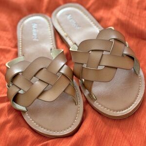 Brown leather braided sandals